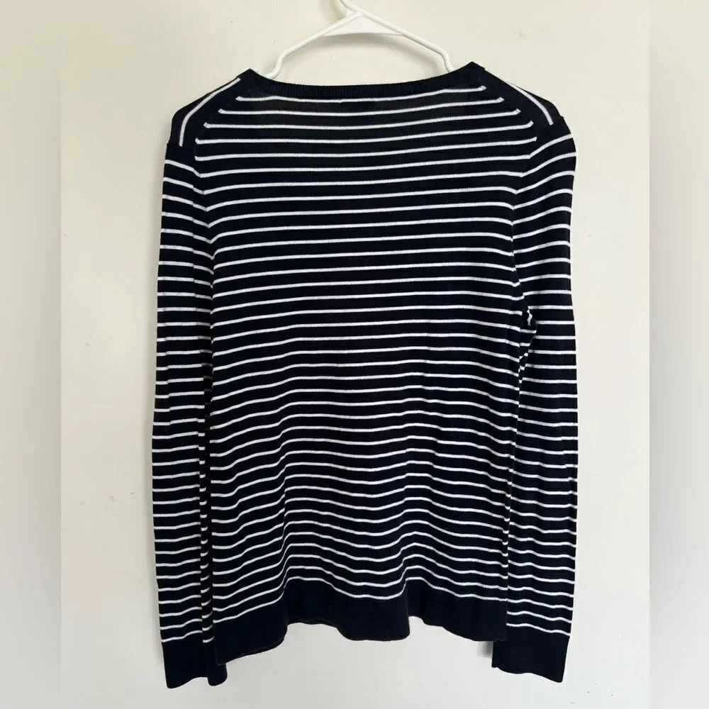 J. Crew Navy striped V neck sweater. size M